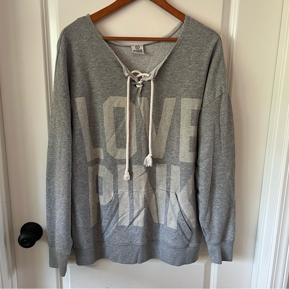 Victoria's Secret Gray LOVE PINK Lace-Up V-Neck Sweatshirt